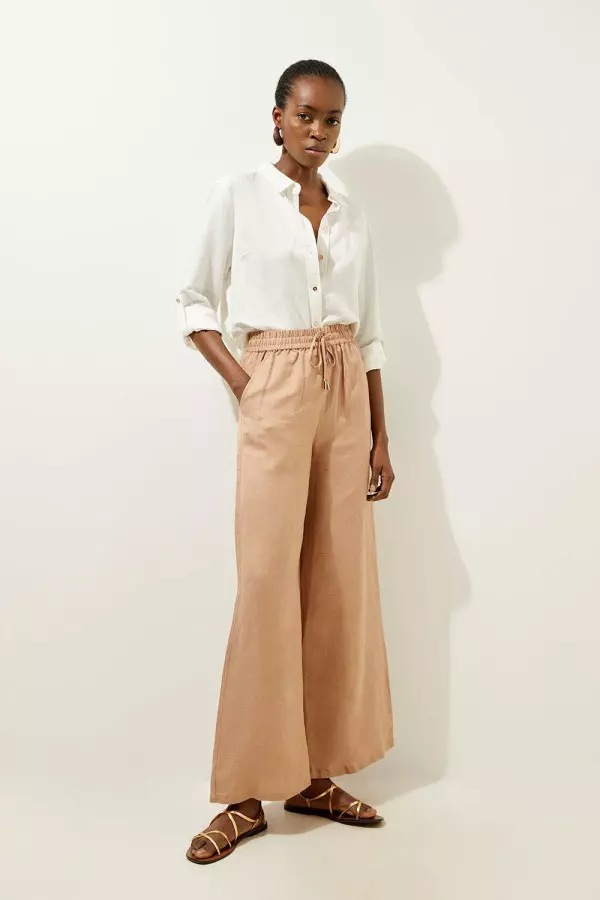 Linen Wide Leg Woven Trouser