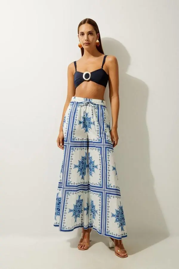 Printed Cotton Voile Beach Trousers