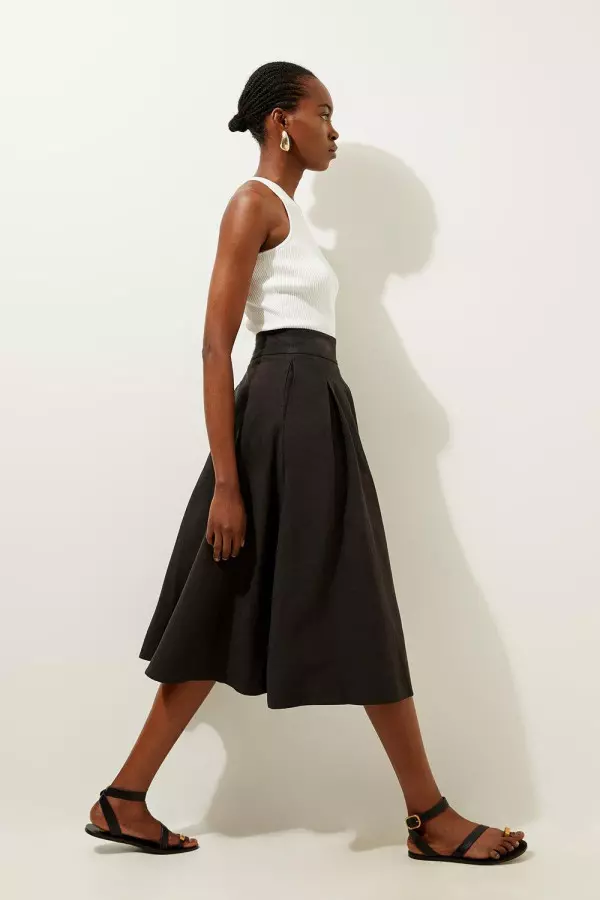 Premium Linen Viscose Fluid Tailored Midaxi Full Skirt