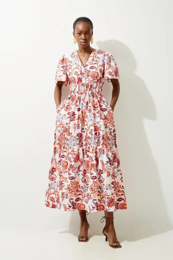 Botanic Floral Cotton Woven Maxi Dress