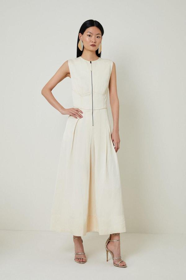 Petite Premium Linen Twill Woven Sleeveless Maxi Dress