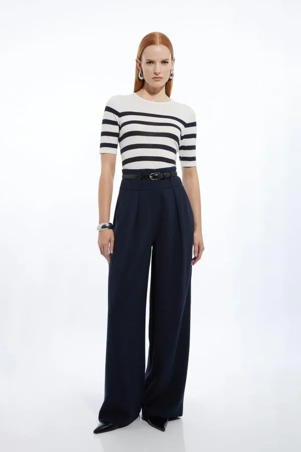 Compact Stretch Essential Tailored High Waist Wide Leg Trouser