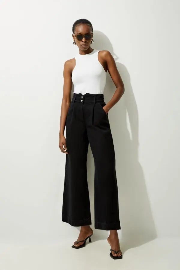 Petite Denim Wide Leg Trousers