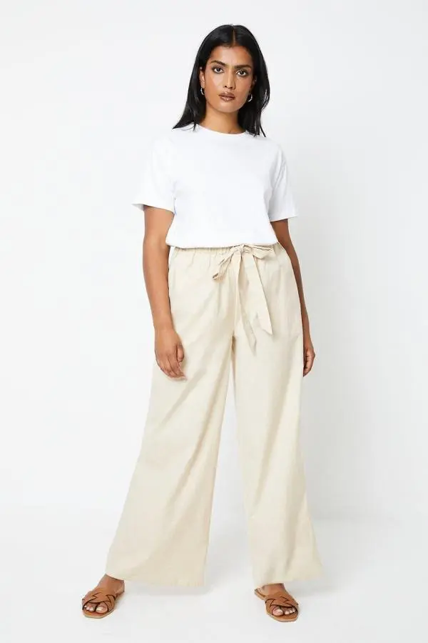 Cotton Tie Waist Wide Leg Trouser