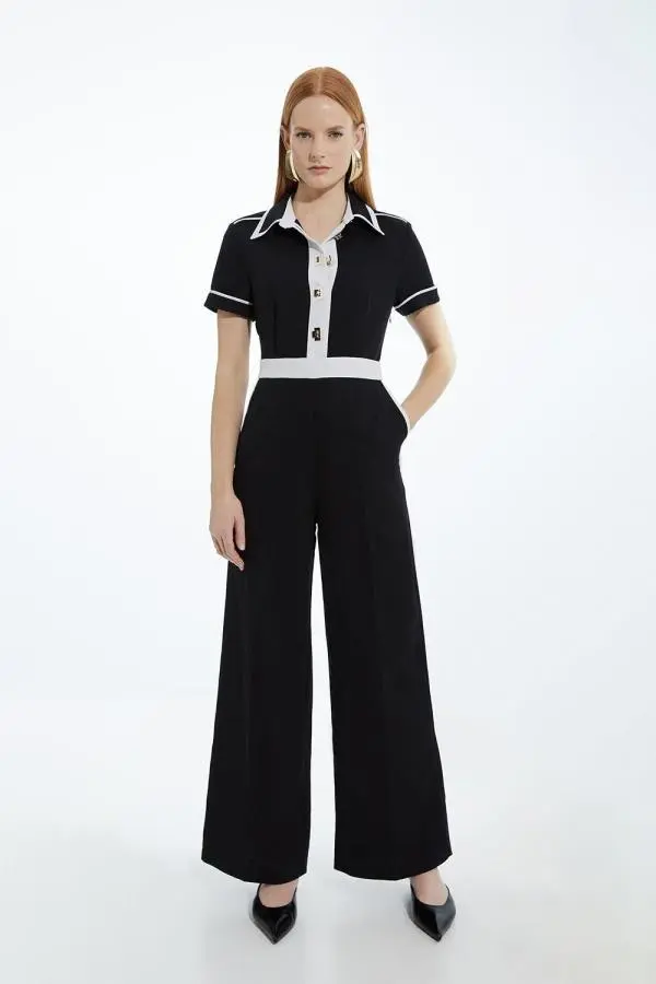 Colour Block Twill Woven Jumpsuit