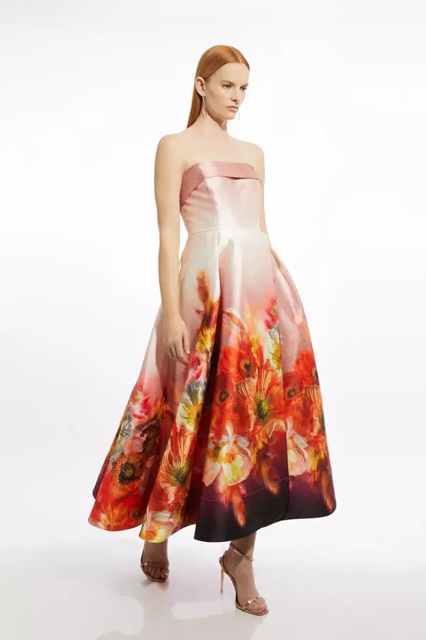 Placed Floral Print Woven Prom Maxi Dress