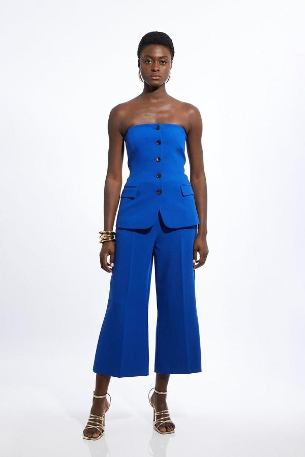 Clean Tailored Bandeau Button Bodice Wide Leg Jumpsuit