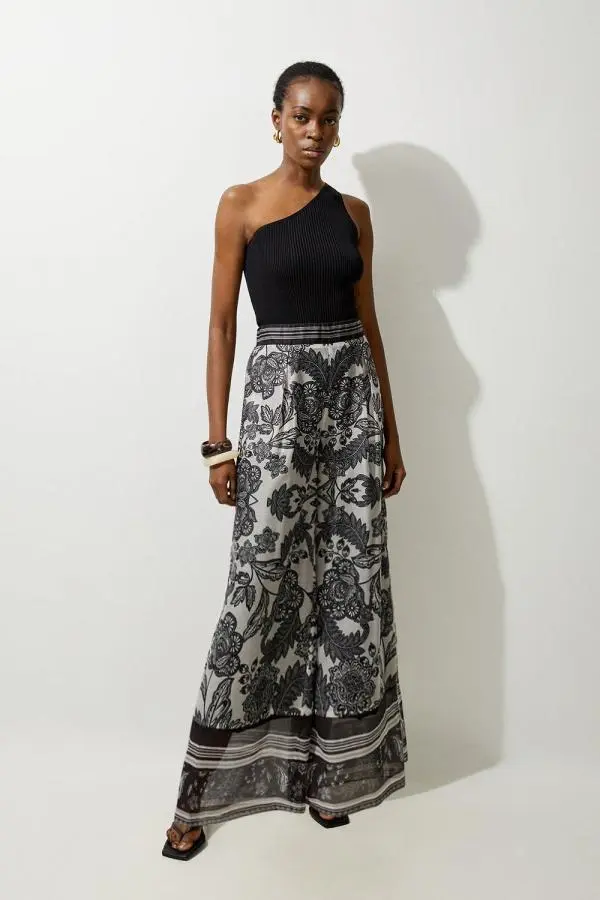 Tile Print Organdie Wide Leg Trouser