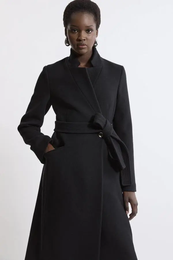 Italian Wool Blend Investment Notch Neck Midi Coat