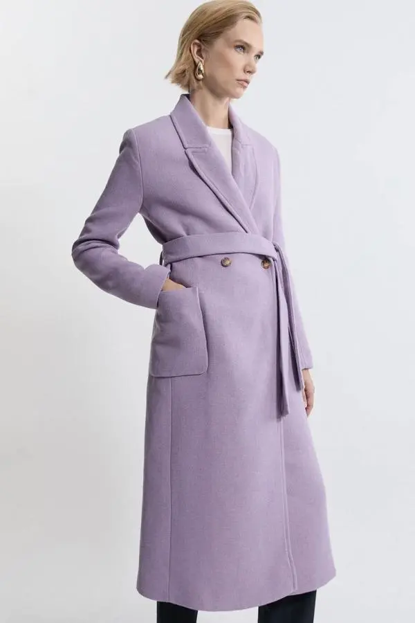 Italian Manteco Wool Blend Wrap Belted Tailored Midi Coat