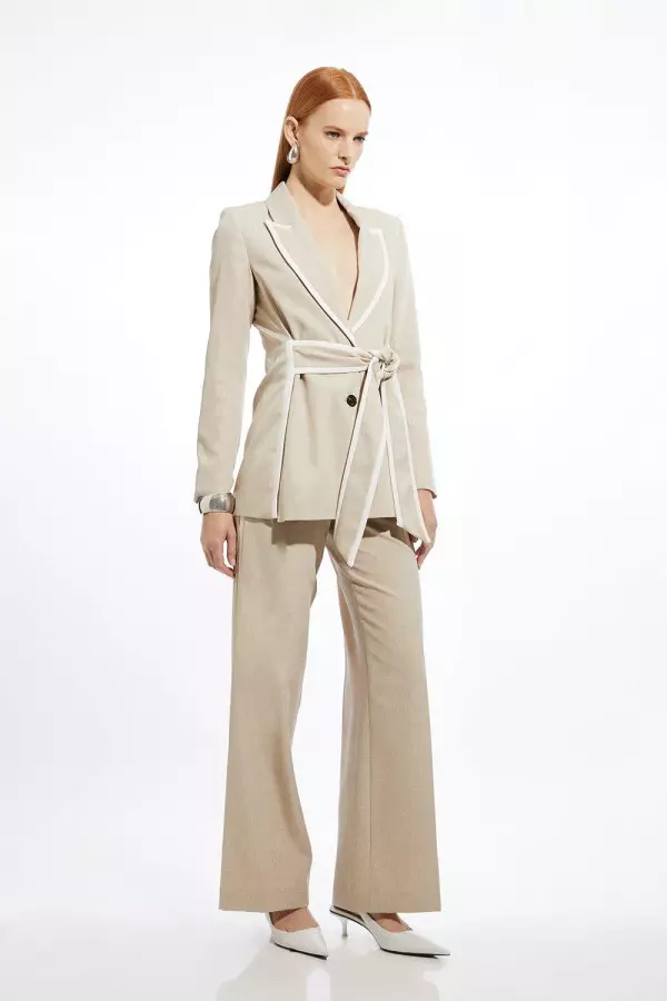 Straight Leg Tipped Tailored Trousers