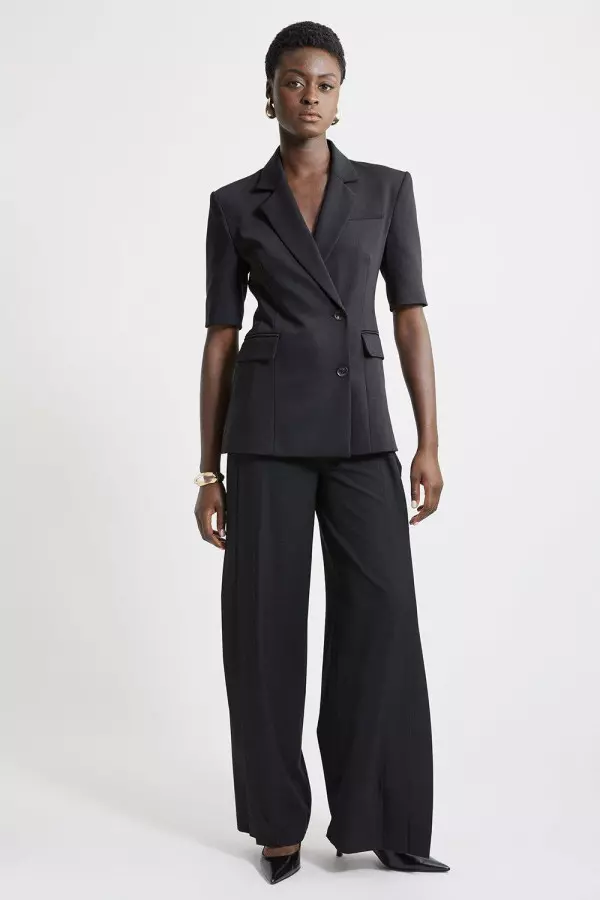 Tailored Panelled Wide Leg Trousers