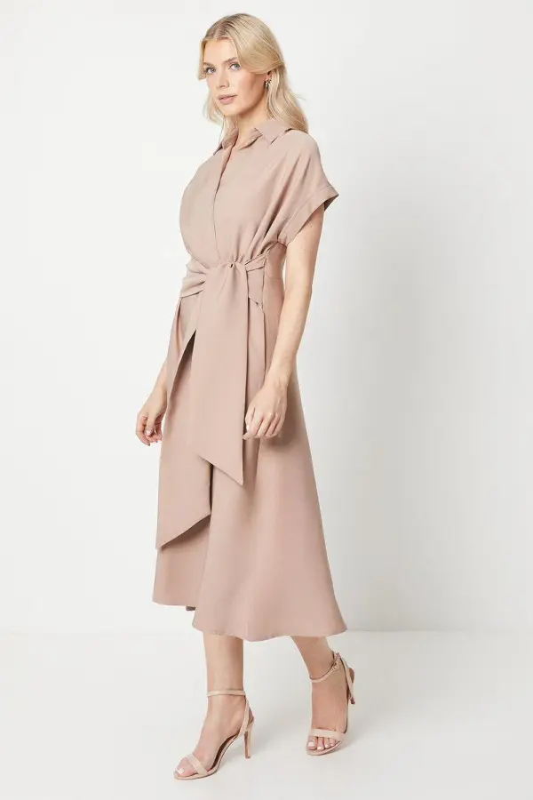 Front Tie Shirt Midi Dress