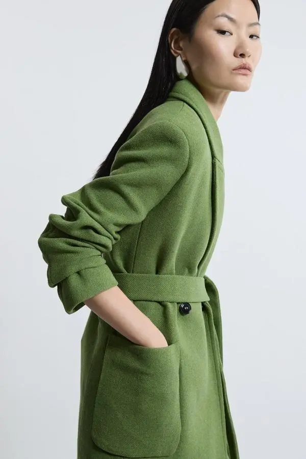 Italian Manteco Wool Blend Wrap Belted Tailored Midi Coat