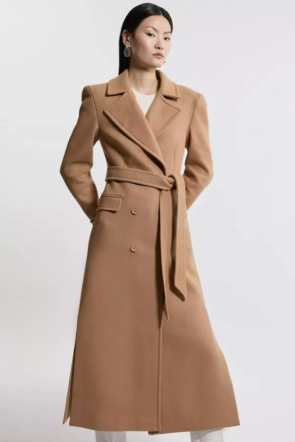 Italian Wool Double Breasted Longline Tailored Coat