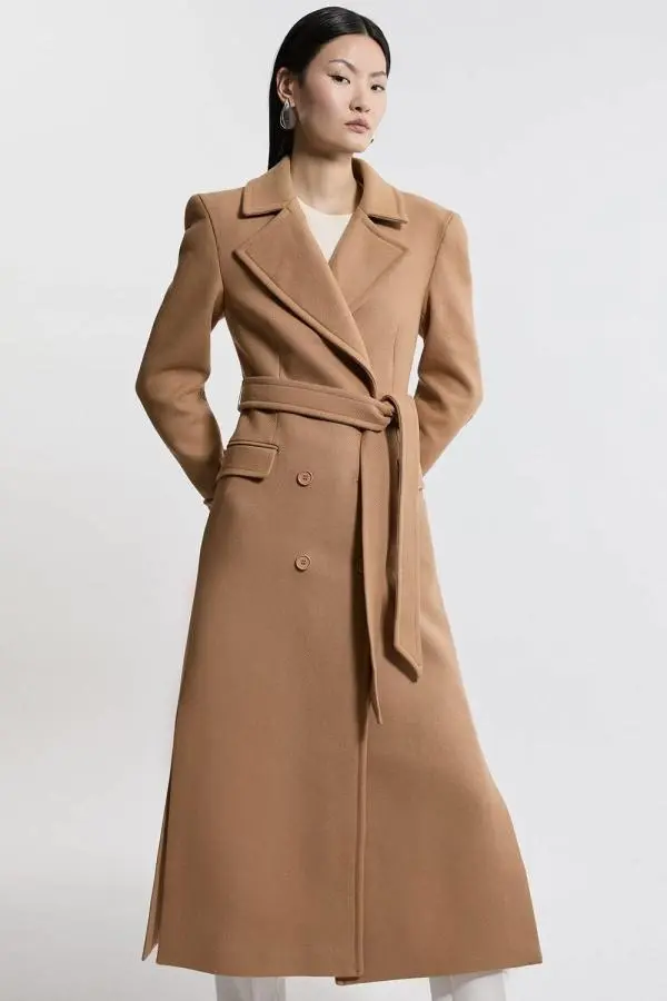 Italian Wool Double Breasted Longline Tailored Midi Coat