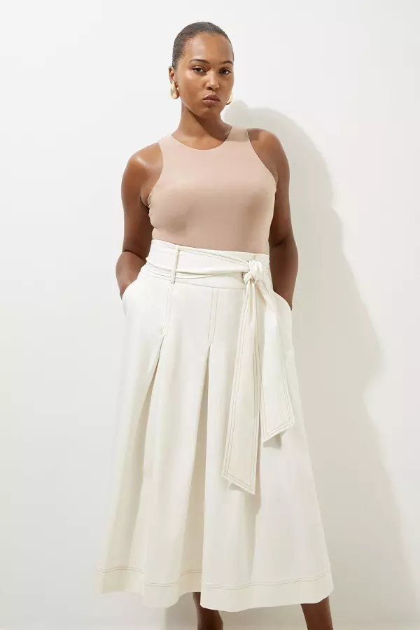Plus Size Tailored Full Skirted Belted Midaxi Skirt