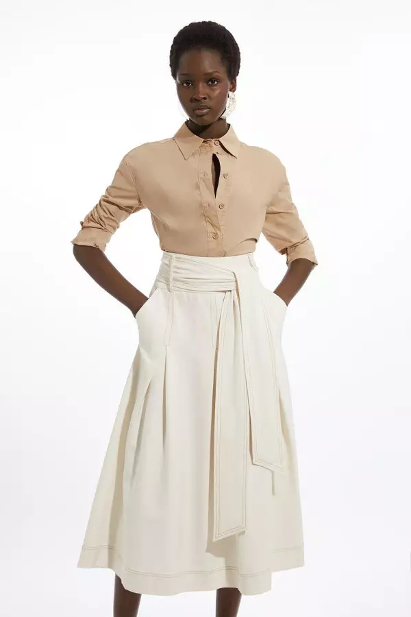 Tailored Full Skirted Belted Midaxi Skirt