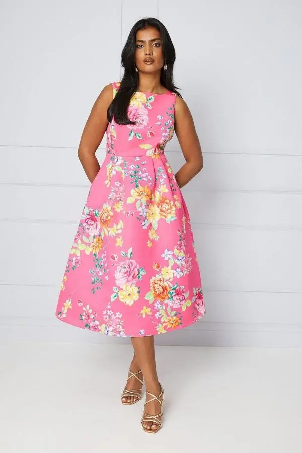 Petite Floral Ottoman Twill Midi Dress