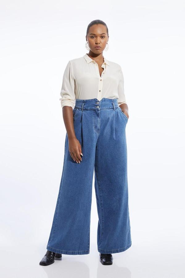 Plus Size Denim Wide Leg Trousers