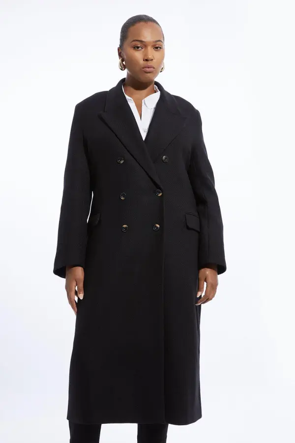 Plus Size Italian Manteco Wool Blend Double Breasted Tailored Midaxi Coat