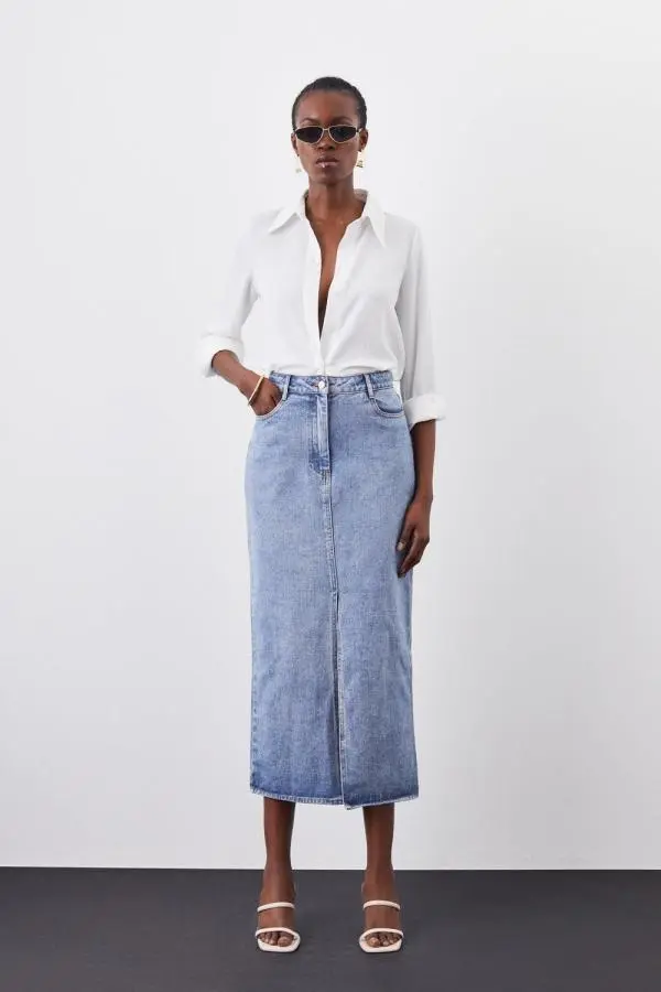 Petite Denim Maxi Skirt