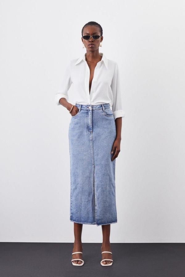 Petite Denim Midi Skirt