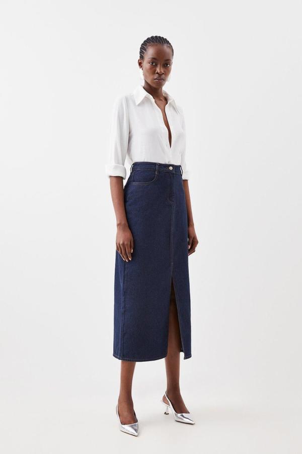 Petite Denim Midi Skirt