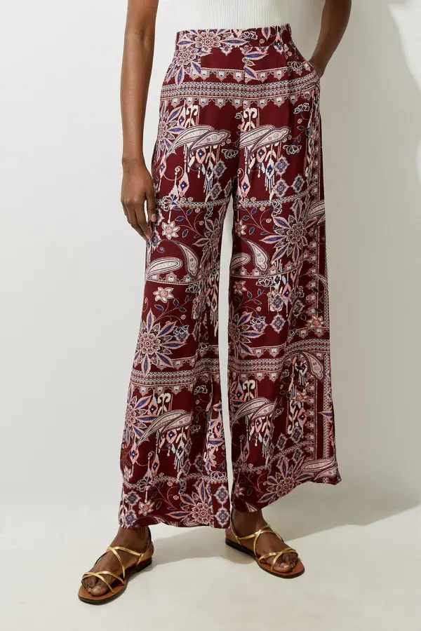 Tall Mixed Print Viscose Crepe Woven High Waisted Trousers
