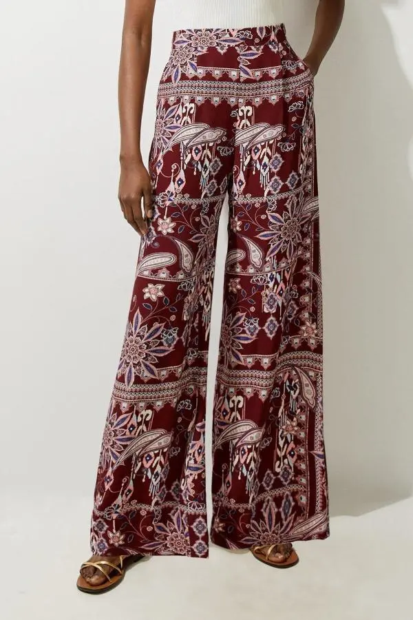 Tall Mixed Print Viscose Crepe Woven High Waisted Trousers