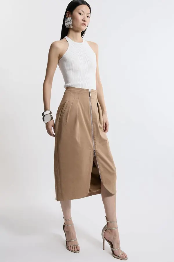 Tailored Cotton Pocket Midi Skirt