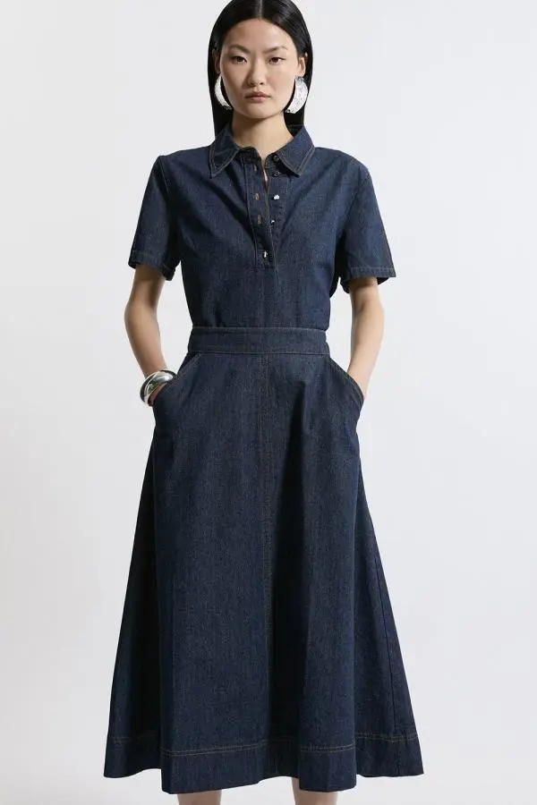 Denim Full Midi Skirt