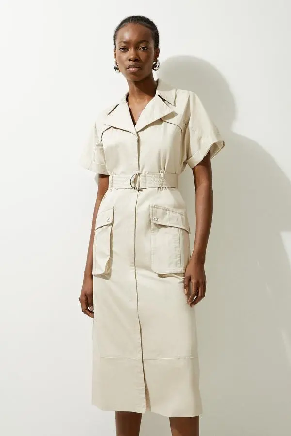 Tailored Clean Cotton Polished Midi Shirt Dress