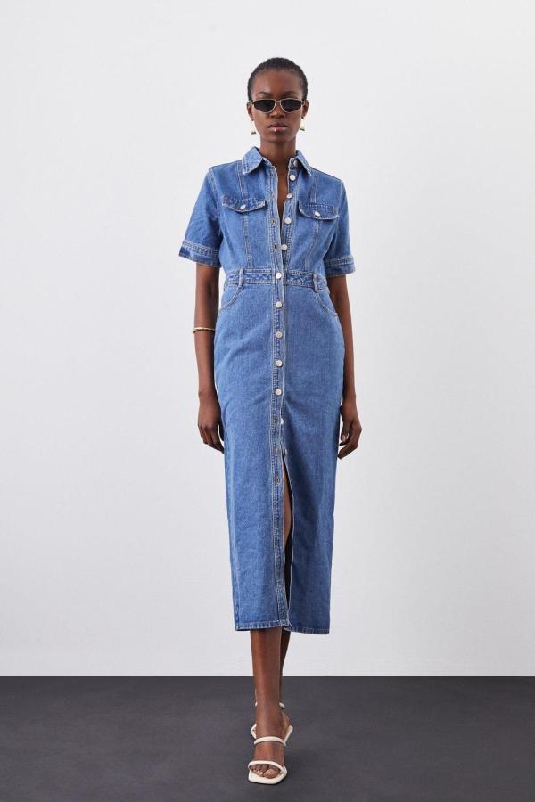 Denim Maxi Shirt Dress