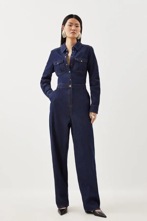 Denim Long Sleeve Jumpsuit