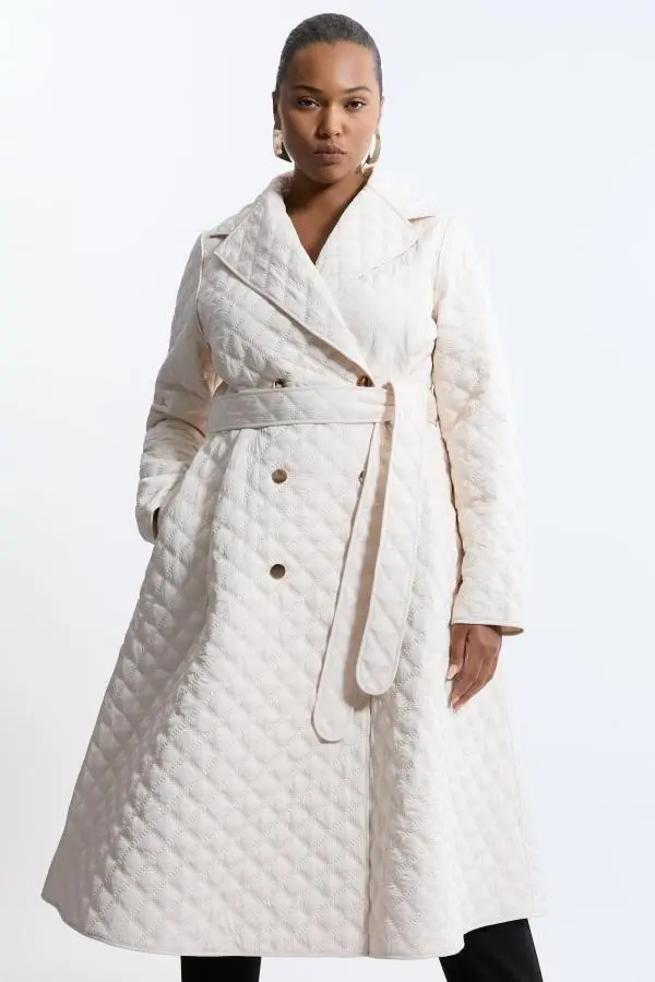 Plus Size Quilted Full Skirt Midi Coat