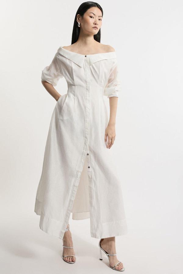 Organdie Dropped Shoulder Woven Shirt Dress