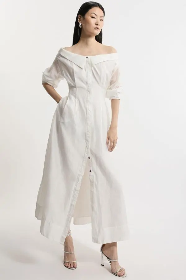 Organdie Dropped Shoulder Woven Shirt Dress