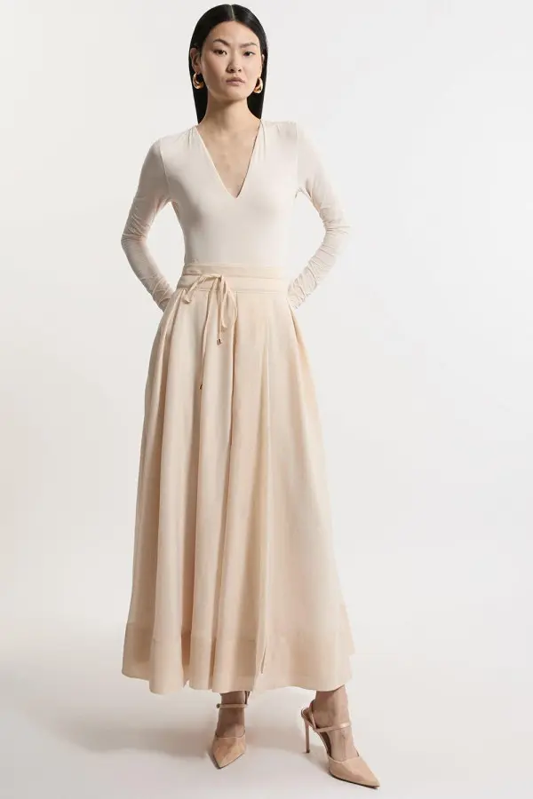 Organdie Split Woven Prom Midi Skirt