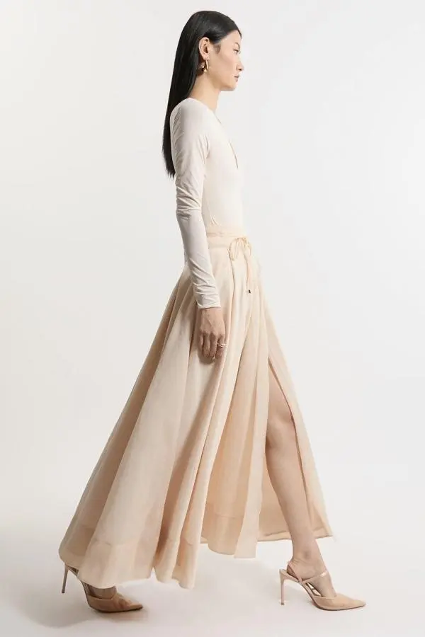 Organdie Split Woven Prom Midi Skirt