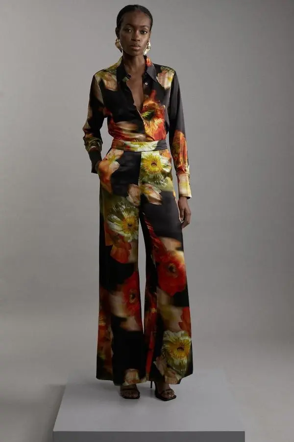 Tall Floral Satin Woven Trouser