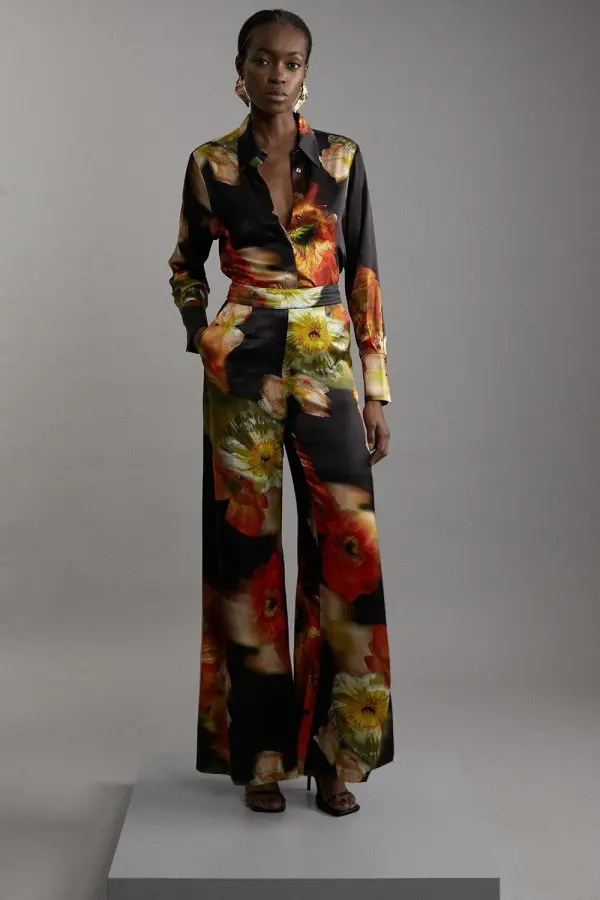 Tall Floral Satin Woven Trouser