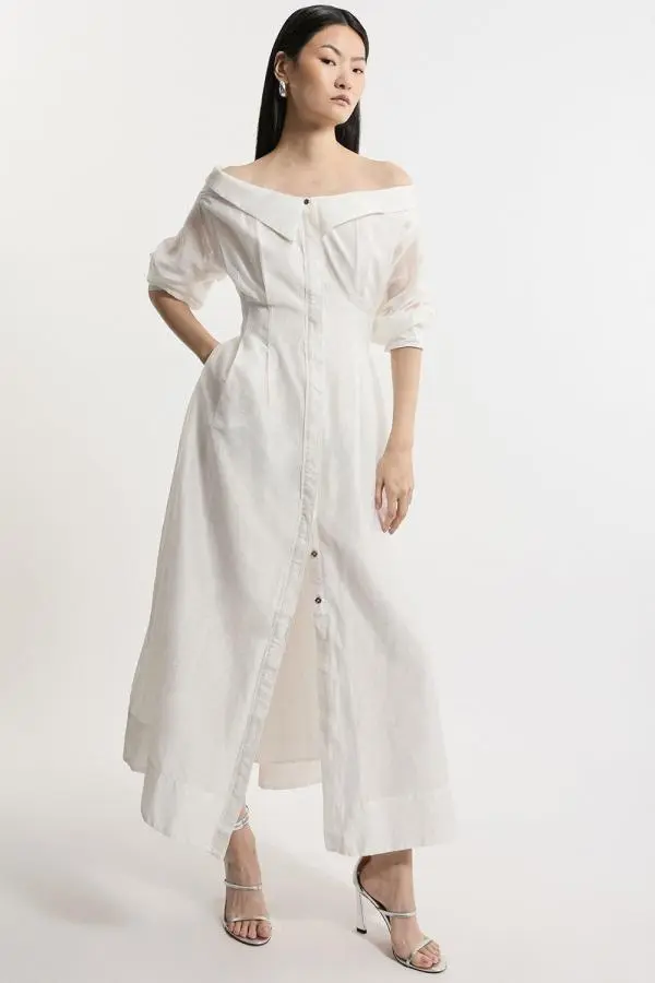 Petite Poplin Dropped Shoulder Woven Shirt Dress