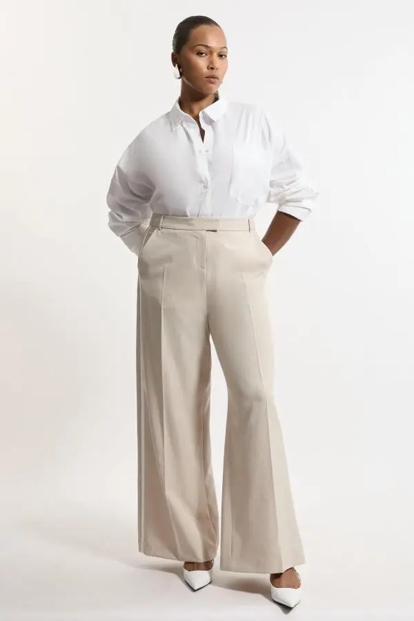 Plus Size Straight Leg Tipped Tailored Trousers