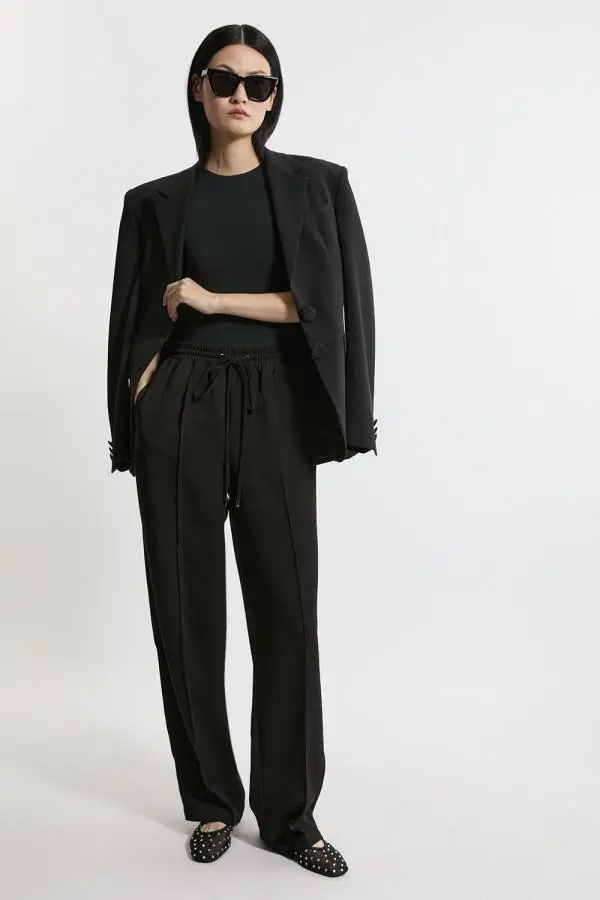 Twill Tie Waist Woven Straight Leg Trouser