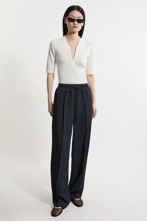 Twill Tie Waist Woven Straight Leg Trouser