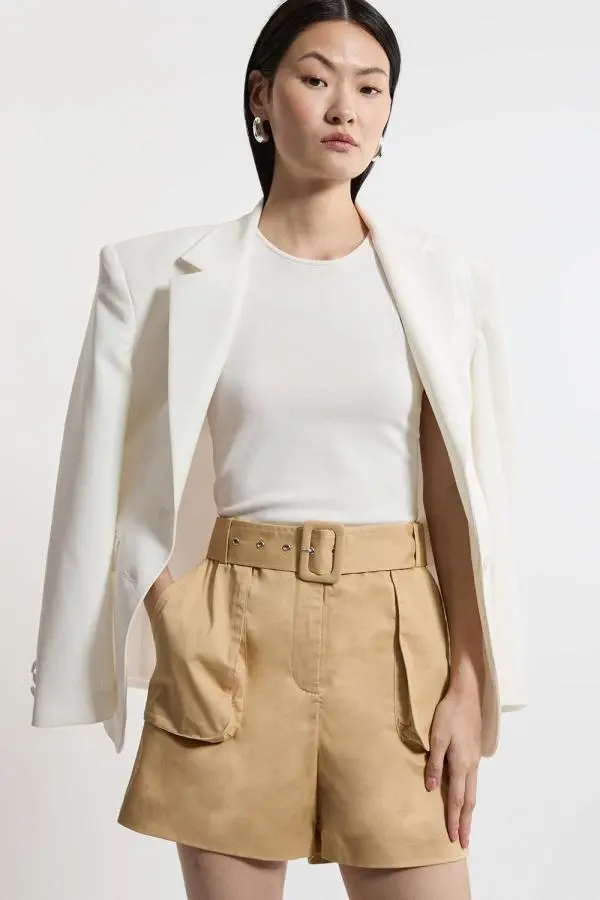 Tailored Clean Cotton Polished Belted Short