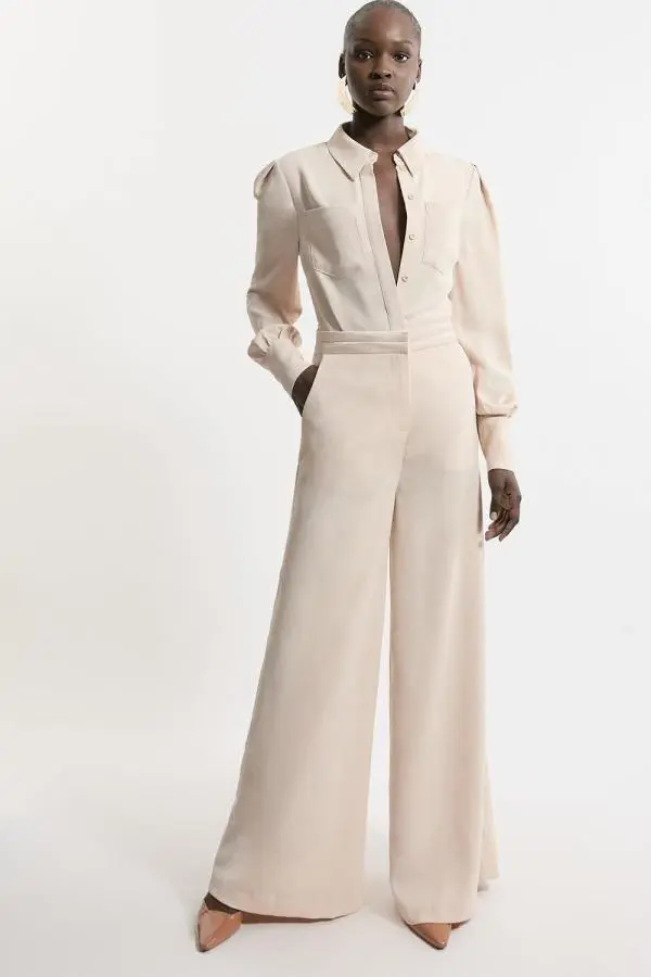 Satin Back Crepe Woven Wide Leg Trousers