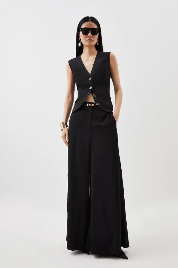 Satin Back Crepe Woven Wide Leg Trousers