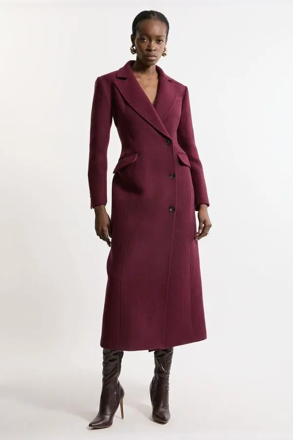 Italian Wool Blend Tailored Fitted Maxi Coat